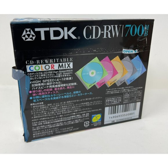 Retro‎ Japanese TDK Blank CD-RW Multicolor 5 Pack Cd's 700 mb - Picture 3 of 3